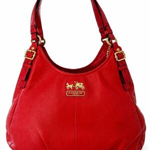 Coach Red Leather Shoulder Hobo with Gold Accents